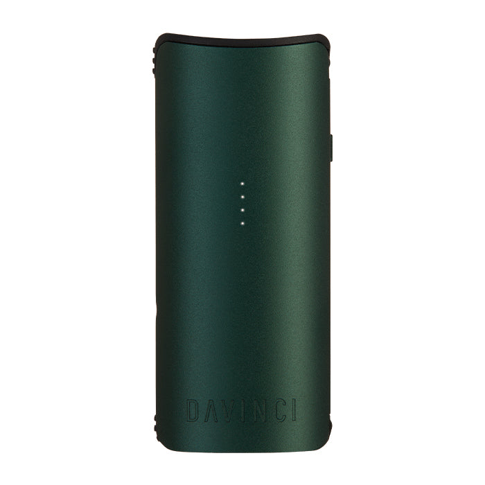 Different angle of Green Miqro-C vaporizer against a white background.