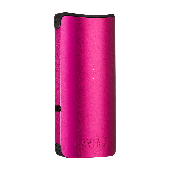 Angled view of Pink Miqro-C vaporizer against a white background.