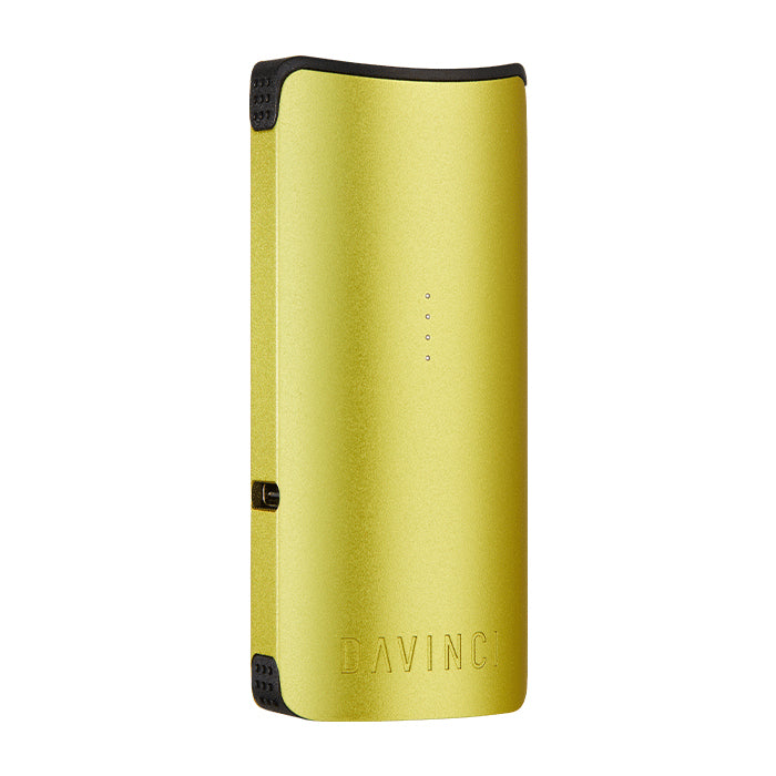 Side angle of Yellow Miqro-C vaporizer against a white background.