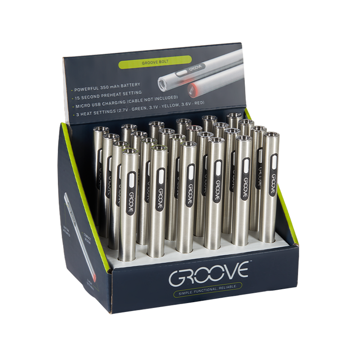 Right angled view of Groove Bolt 510 battery in box.