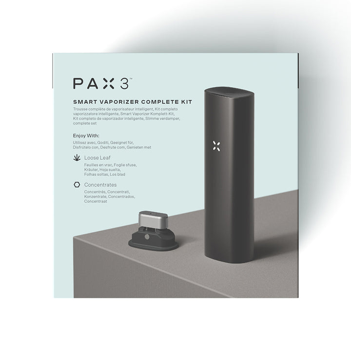 Packaging of Black Pax 3 with White background.