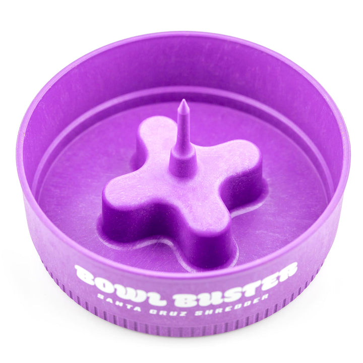 High angle of Purple Bowl Buster against white background.